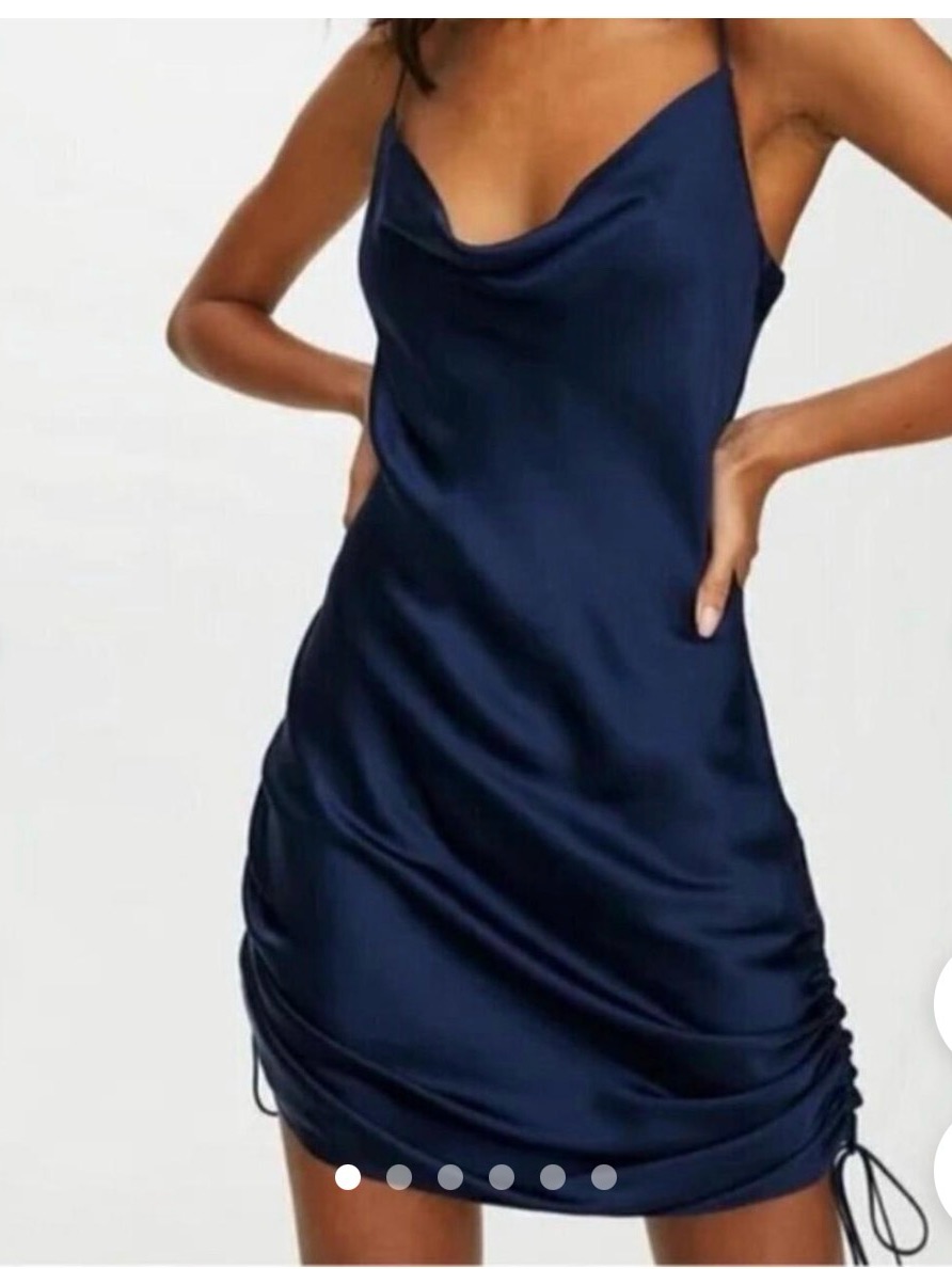 Aritzia Wilfred Satin Cowl Neck Mini Dress In Navy
